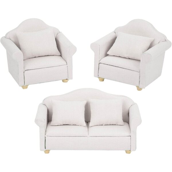 Naroote Puppenhaus-Sofa-Set 1:12 aus Holz und ungiftigem Stoff