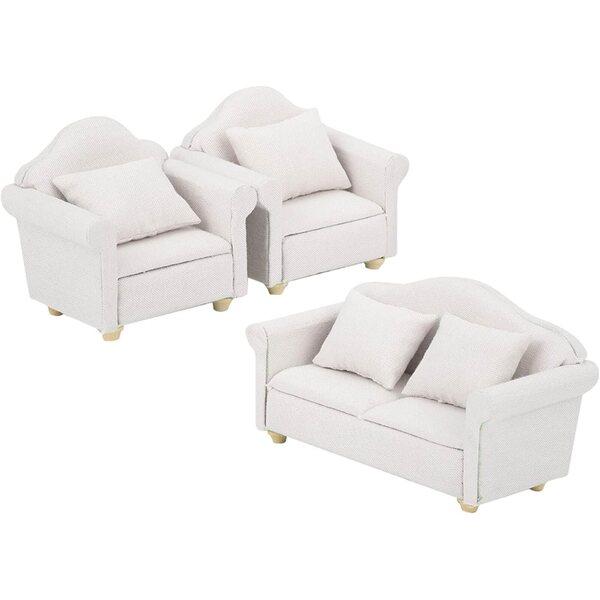 Naroote Puppenhaus-Sofa-Set 1:12 aus Holz und ungiftigem Stoff