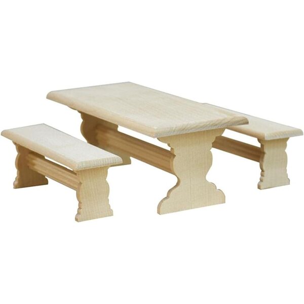 Casa delle bambole in legno 1:12 con tavolo e panchine, set accessori sicuri e creativi