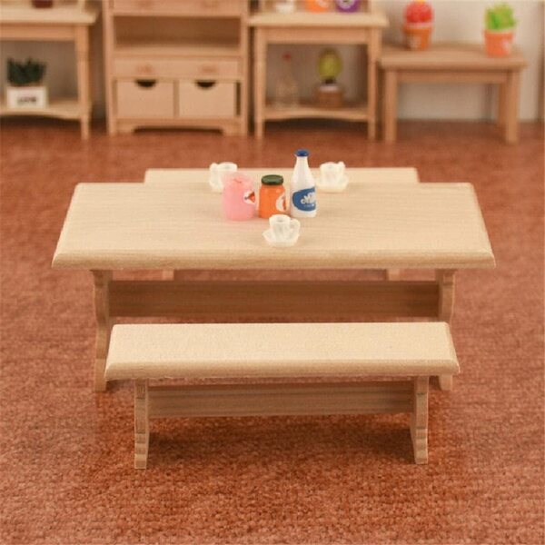 Casa delle bambole in legno 1:12 con tavolo e panchine, set accessori sicuri e creativi