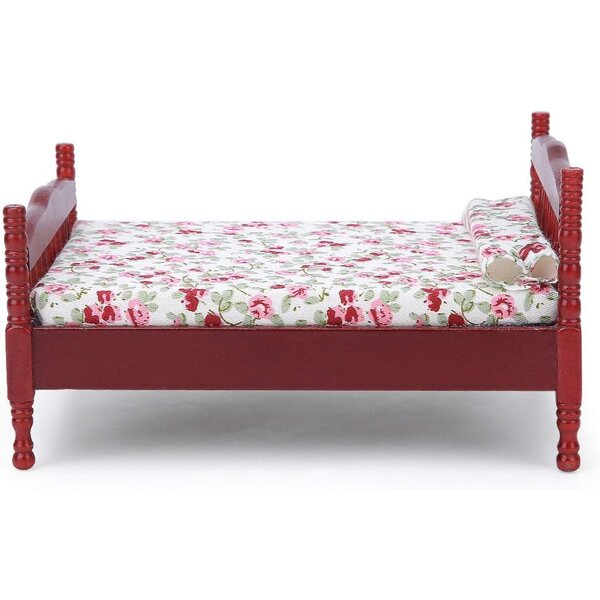 Letto in Legno per Casa delle Bambole 1:12 con Motivi Floreali - Marrone o Bianco