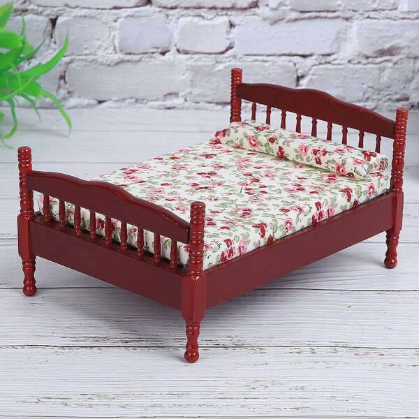 Letto in Legno per Casa delle Bambole 1:12 con Motivi Floreali - Marrone o Bianco