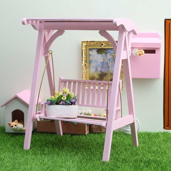 1:12 Mini-Hölzerne Verandaschaukel für Puppenhaus-Gartendekoration