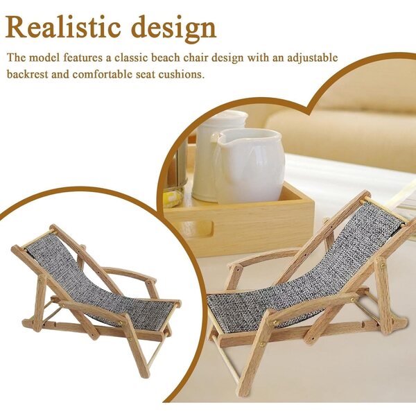 Mini Poltrona Spiaggia in Legno per Case delle Bambole - Decorazione Realistica e Artistica