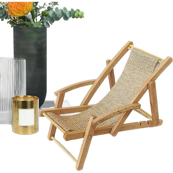 Mini poltrona da spiaggia in legno per casa delle bambole, decorazione realistica e artigianale