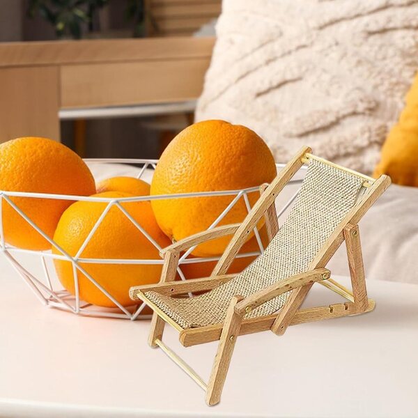Mini poltrona da spiaggia in legno per casa delle bambole, decorazione realistica e artigianale