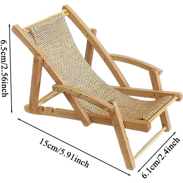 Mini poltrona da spiaggia in legno per casa delle bambole, decorazione realistica e artigianale