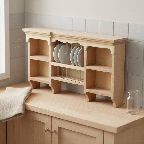 Pensile da Cucina in Legno per Casa delle Bambole 1:12 - Scaffale Realistico Grigio
