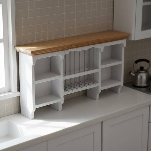Pensile da Cucina in Legno per Casa delle Bambole 1:12 - Scaffale Realistico Grigio