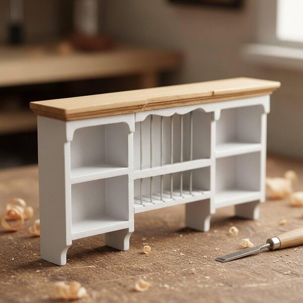 Pensile da Cucina in Legno per Casa delle Bambole 1:12 - Scaffale Realistico Grigio