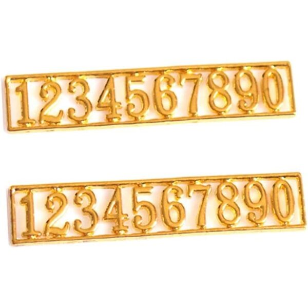 Set Vintage-Miniaturzahlen für Puppenhaustür 1/12 aus goldfarbenem Metall