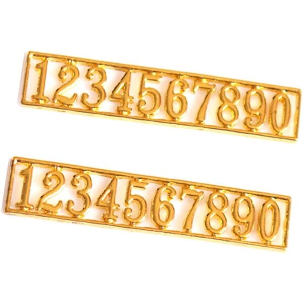 Set Vintage-Miniaturzahlen für Puppenhaustür 1/12 aus goldfarbenem Metall