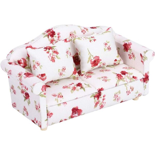 HEEPDD Divano Elegante Floreale per Casa delle Bambole Scala 1/12 in Legno e Stoffa