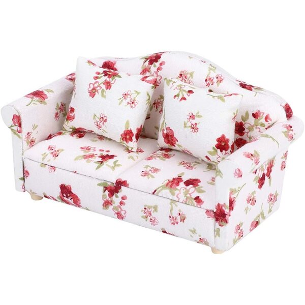 HEEPDD Divano Elegante Floreale per Casa delle Bambole Scala 1/12 in Legno e Stoffa