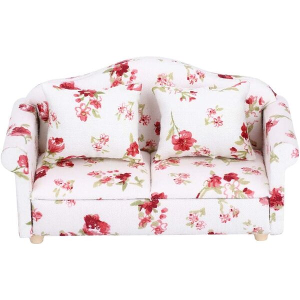 HEEPDD Divano Elegante Floreale per Casa delle Bambole Scala 1/12 in Legno e Stoffa
