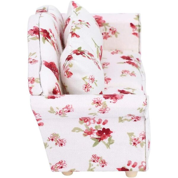 HEEPDD Divano Elegante Floreale per Casa delle Bambole Scala 1/12 in Legno e Stoffa