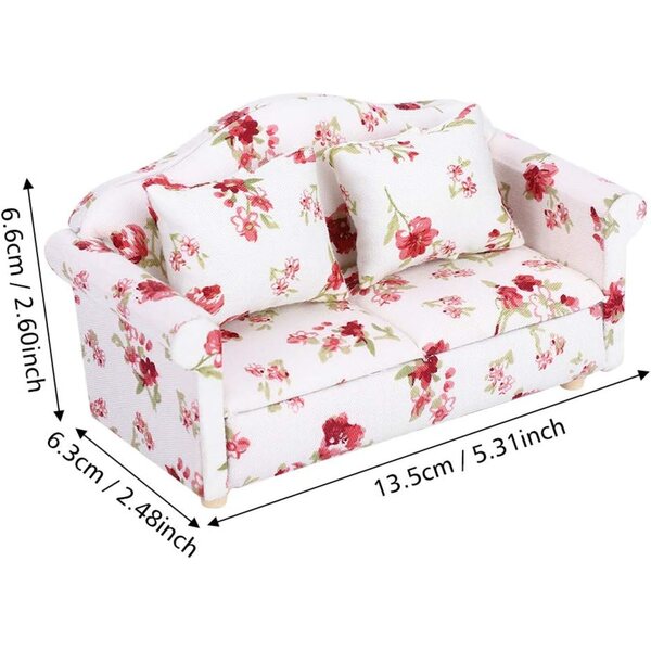 HEEPDD Divano Elegante Floreale per Casa delle Bambole Scala 1/12 in Legno e Stoffa