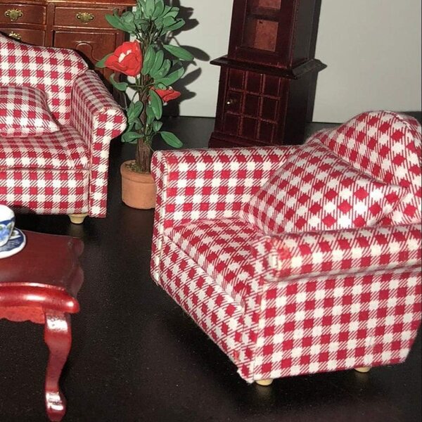 HEEPDD Divano in Legno e Tessuto per Casa delle Bambole 1:12 con Cuscino Rosso