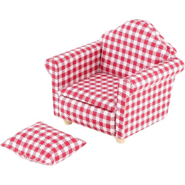 HEEPDD Divano in Legno e Tessuto per Casa delle Bambole 1:12 con Cuscino Rosso