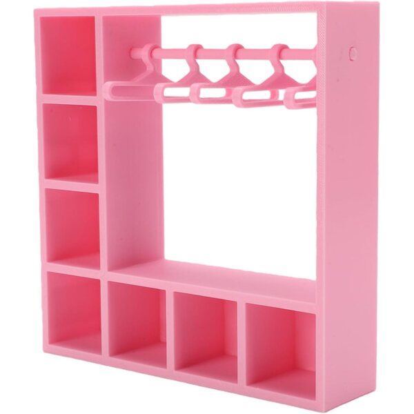 Guardaroba per Bambole con 10 Grucce e Espositore in Plastica Rosa per Accessori