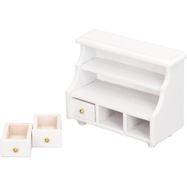 Mini-Badezimmerschrank aus weißem Holz für Puppenhaus im Maßstab 1:12