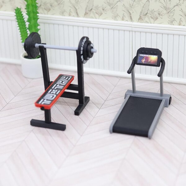 Mini-Puppenhaus 1:12 Fitnessgeräte, Laufband und Langhantel
