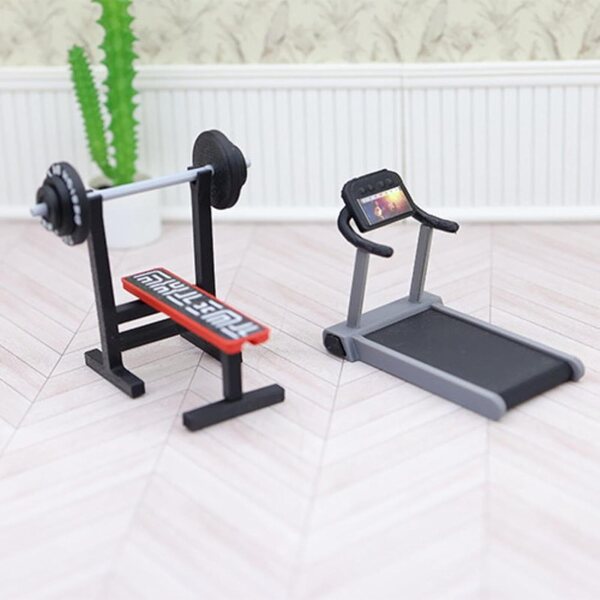 Mini-Puppenhaus 1:12 Fitnessgeräte, Laufband und Langhantel
