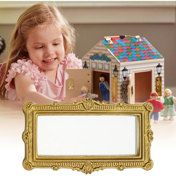 Specchio in miniatura vintage in resina per casa delle bambole, decorazione elegante
