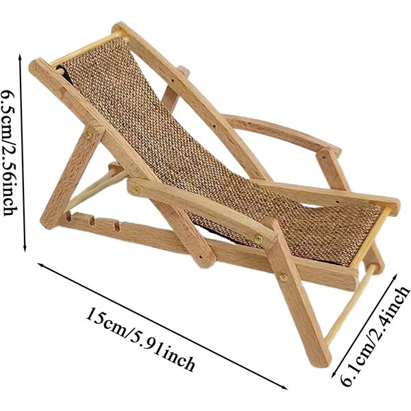 Mini sedia da spiaggia in legno 15x6,1x6,5 cm, mobili decorativi per casa delle bambole