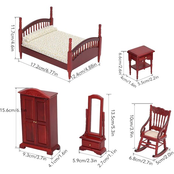 Set mobili per casa delle bambole 1:12 in legno di betulla, stile vintage retrò