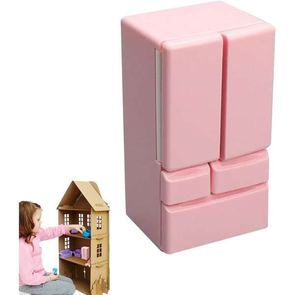 Mini frigorifero giocattolo in ABS per casa delle bambole con doppia porta e dettagli realistici