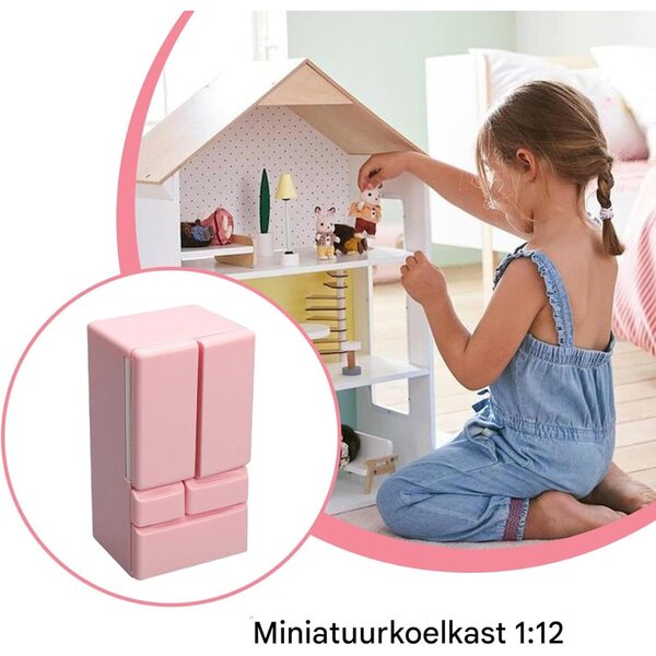 Mini frigorifero giocattolo in ABS per casa delle bambole con doppia porta e dettagli realistici