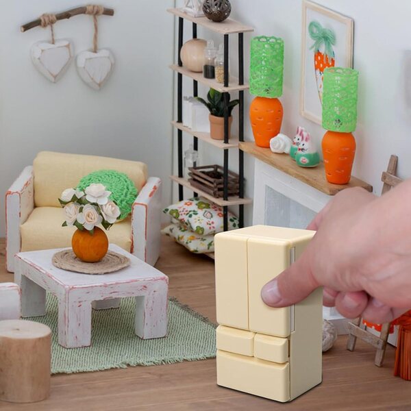 1:12 Byuexhp Doppeltür-Spielzeugkühlschrank für Puppenhaus, realistisch und kreativ