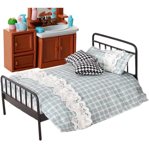 1:12 Miniatur-Puppenhausbett mit Vintage-Schmiedeeisendecke