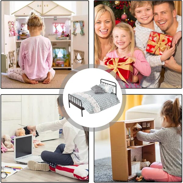 1:12 Miniatur-Puppenhausbett mit Vintage-Schmiedeeisendecke
