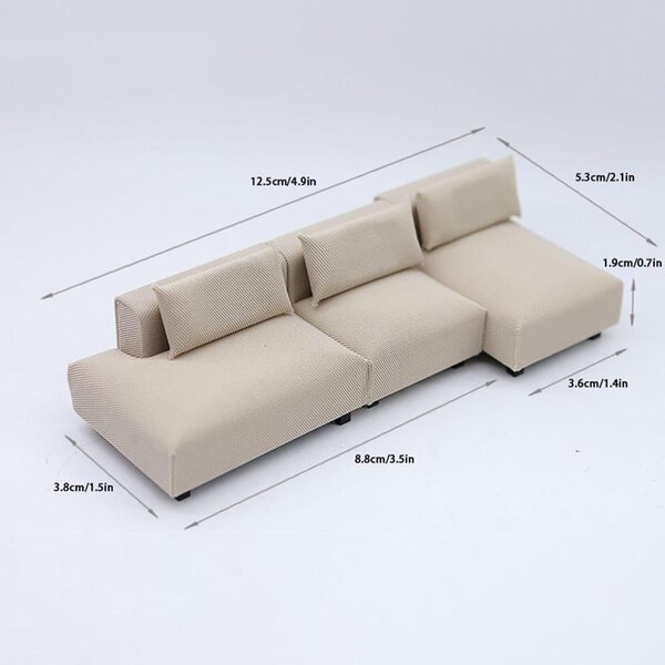 Puppenhaus-Miniatursofa aus realistischem und kompaktem beflocktem Polypropylen