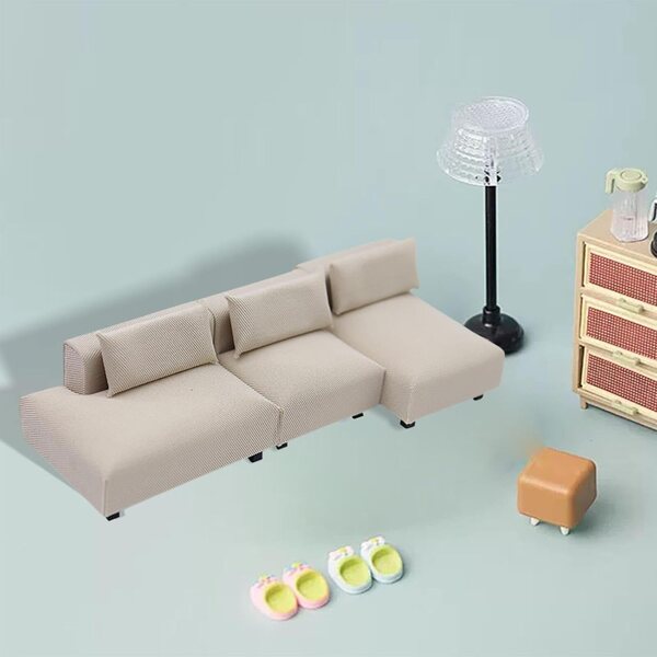 Puppenhaus-Miniatursofa aus realistischem und kompaktem beflocktem Polypropylen