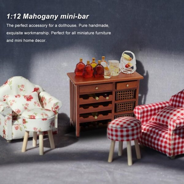 Mini Armadio in Legno 1:12 Mobili Miniatura Vintage Rosso Scuro per Casa delle Bambole