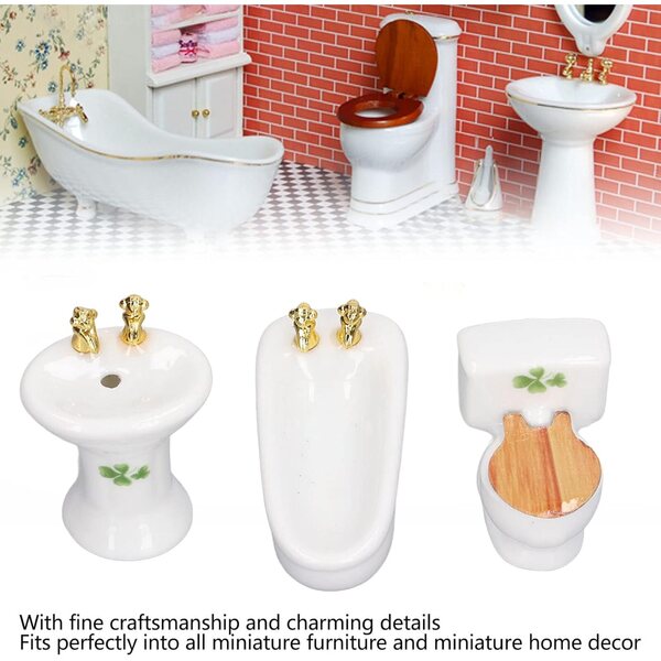 Set 3 Stück Badezimmer Puppenhaus 1:24 Badewanne, WC, Waschbecken Miniatur realistisch