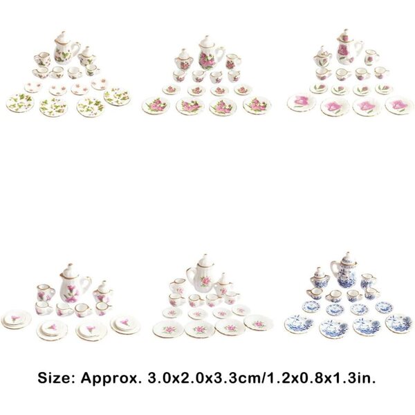 Mini-Keramikgeschirr-Set im Maßstab 1:12 mit blauer Blume, dekoratives Ornament für zu Hause