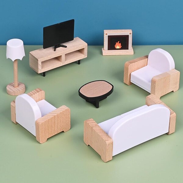 Holzmöbel-Set für Puppenhäuser – Kreativspiel für Kinder im Vorschulalter