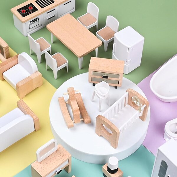Holzmöbel-Set für Puppenhäuser – Kreativspiel für Kinder im Vorschulalter