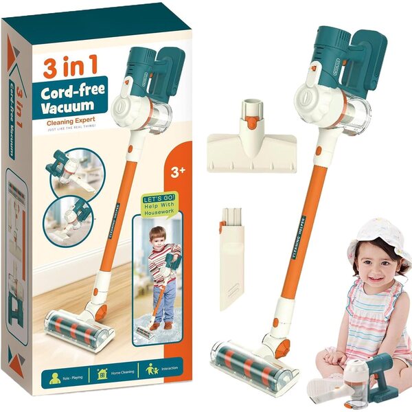 Aspirapolvere giocattolo per bambini con luci e suoni, set pulizia interattivo