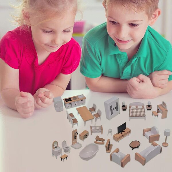 Mobili in Legno per Casa delle Bambole – Set Arredamento Miniatura Sicuro e Realistico