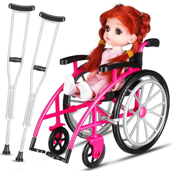 Ipetboom Rosa Mini-Rollstuhl und Krücken-Set für Puppenhaus, realistisch