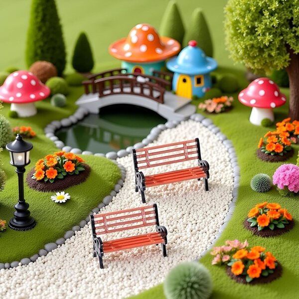 Set 2 mini panchine da parco in miniatura per casa delle bambole e giardino fatato