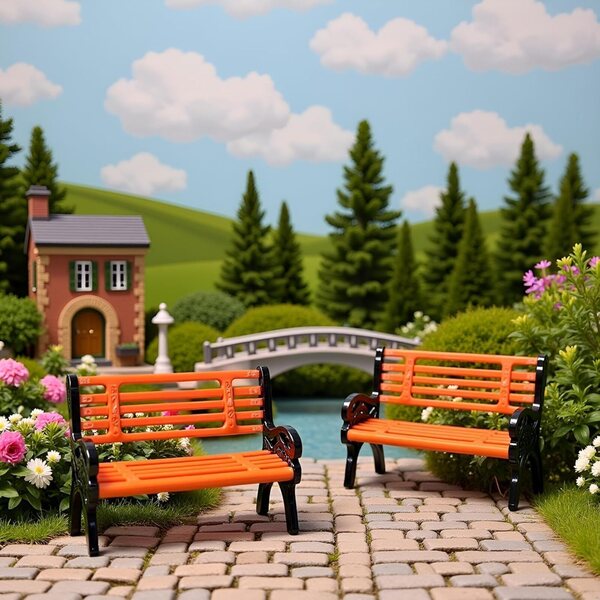 Set 2 mini panchine da parco in miniatura per casa delle bambole e giardino fatato