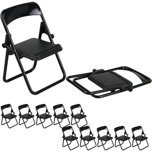 Set 12 Mini Sedie Pieghevoli Nere per Casa delle Bambole in Plastica, 5-14 Anni