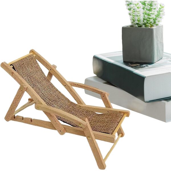Handgefertigter Mini-Strandstuhl aus Holz, Puppenhaus- und Schreibtischdekoration