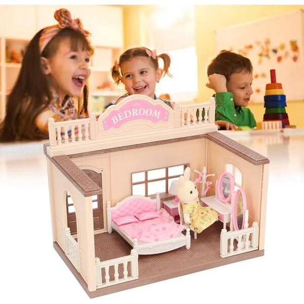Hasen-Puppenhaus-Set mit Möbeln 1:12 und Hase aus sicherem ABS-Kunststoff